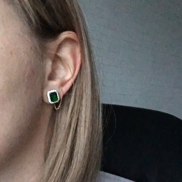 Silver Square Cut Princess Stud Earrings - Picture 3 of 4